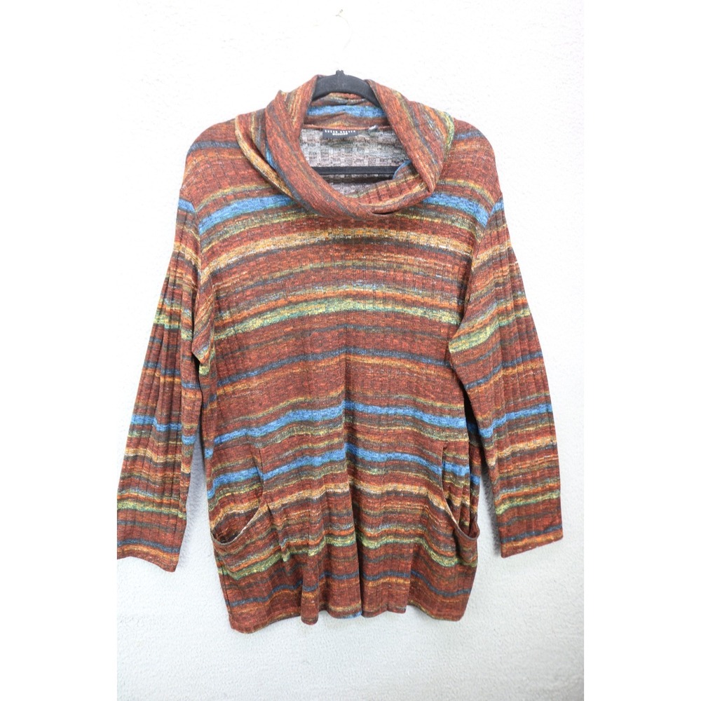 Susan Graver Weekend Cowl neck Long Sleeve Earth Tone Tunic-1X-Pockets-Cozy